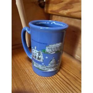 Blue Washington DC Mug Cup White House, Lincoln Statue, Capitol Landmarks 16 Oz